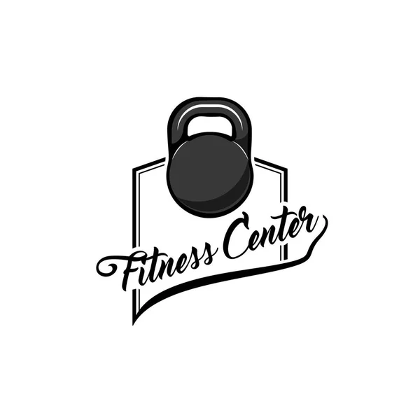 Kettlebell-ikonen. Fitness center etikett logotypen emblem. Sportutrustning. Vektor. — Stock vektor