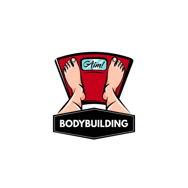 Weging schaal pictogram. Bodybuilding logo label embleem. De schaal van de vloer. Vector. — Stockvector