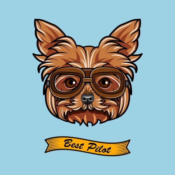 Yorkshire Terrier Pilot. Lunettes aviateurs. Meilleure inscription Pilote. Vecteur . — Image vectorielle