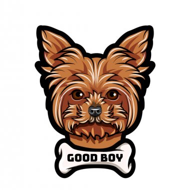 Yorkshire terrier köpek. Kemik simgesi. İyi bir kemik yazı. Yorkshire terrier portre. Vektör.