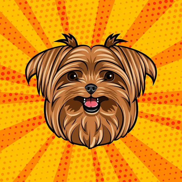 Yorkshire terrier dog head. Cute domestic dog portrait. Dogs face, muzzle. Colorful background. Vector.