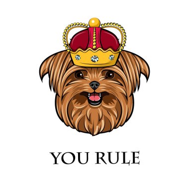 Yorkshire terrier köpek. Taç simgesi. Kraliyet sembolü. Sen yazıt kural. Vektör.