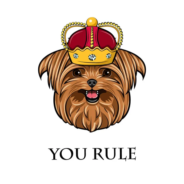 Yorkshire terrier dog. Kronensymbol. Königliches Symbol. Du herrschst über die Inschrift. Vektor. — Stockvektor