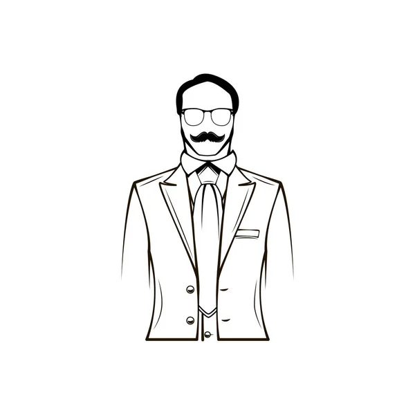 Silhouette masculine. Groom, jour des Pères. Costume élégant, cravate, moustache, lunettes. Accessoire, symboles de la fête des pères. Eléments de design. Vecteur . — Image vectorielle