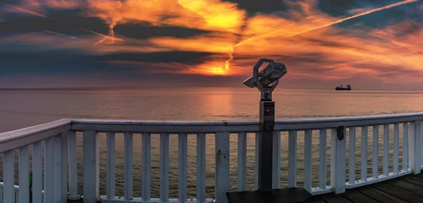 Krásný Výhled Krajina Západ Slunce Německém Severním Moři Dalekohledem Šlesvicko — Stock fotografie