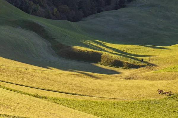 Pastwiska Wokół Włoskiego Miasta Vall Tolpei Dolomitach Jest Słoneczna Jesienna — Zdjęcie stockowe
