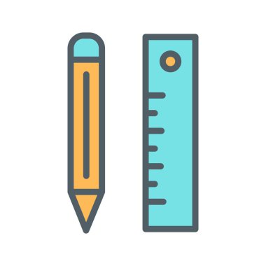 Soyut arkaplanda izole edilmiş kalem & cetvel simgesi