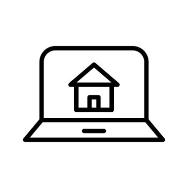 Soyut arkaplanda ev dizüstü bilgisayar simgesi izole edildi