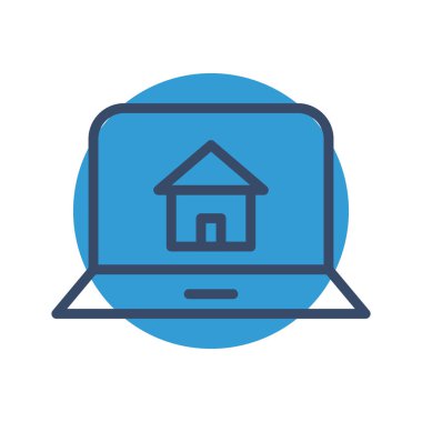 Soyut arkaplanda ev dizüstü bilgisayar simgesi izole edildi