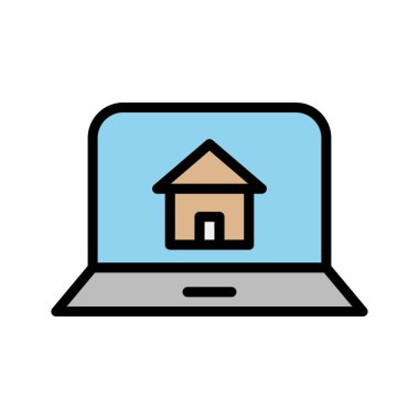 Soyut arkaplanda ev dizüstü bilgisayar simgesi izole edildi