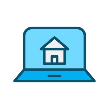 Soyut arkaplanda ev dizüstü bilgisayar simgesi izole edildi