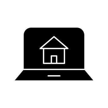 Soyut arkaplanda ev dizüstü bilgisayar simgesi izole edildi