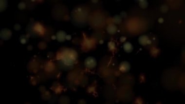 Ateşin canlandırılmış soyut dokusu ve kıvılcımlar yavaşça ve gelişigüzel yukarı doğru yükseliyor. Bilgisayar Yanan Bokeh Efekti. Ateş, duman ya da yakacak odun yok. Biçimlendirilmiş bulanık kıvılcımlar ve yanan kıvılcımların video arkaplanı.