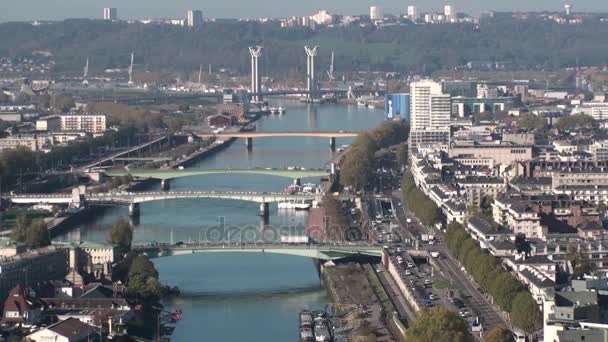 Vy över broar Rouen på Seine. Frankrike — Stockvideo