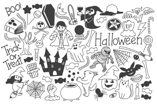 Halloween Trick Oder Doodle Schwarz Und Weiß — Stockvektor