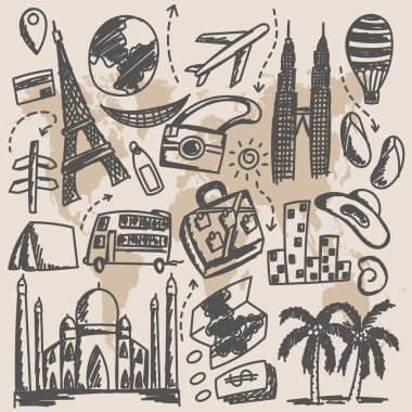 Seyahat çizimi, dünya, harita, arkaplan