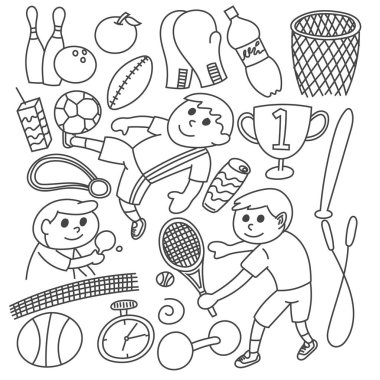 El çizimi spor çizgi filmi, siyah ve beyaz.