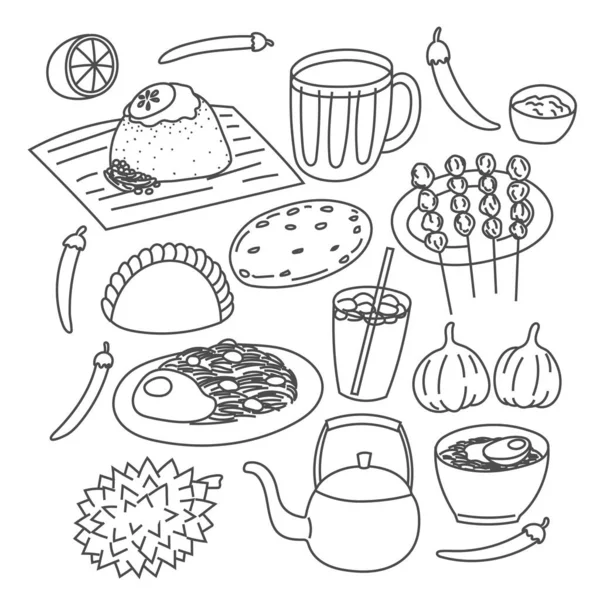 Dessiné Main Malaisie Nourriture Célèbre — Image vectorielle