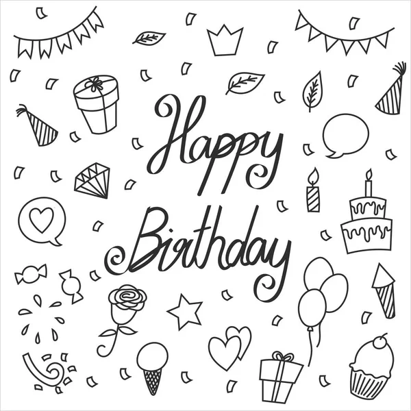 El çizimi vektör mutlu yıllar siyah ve beyaz