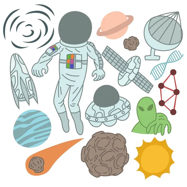 Raccolta Astronauti Disegnati Mano — Vettoriale Stock