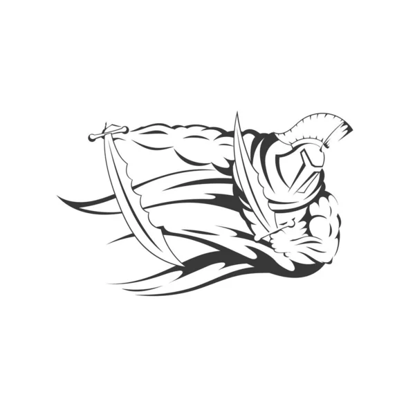 Spartan Trojan Silhouette Maskot Design Trička Tisk Ilustrace — Stockový vektor