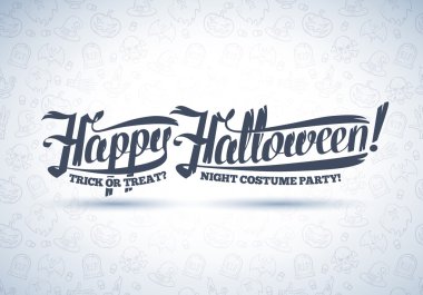 Mutlu Cadılar Bayramı metin beyaz arka plan El yazısı Vektör illüstrasyon izole.