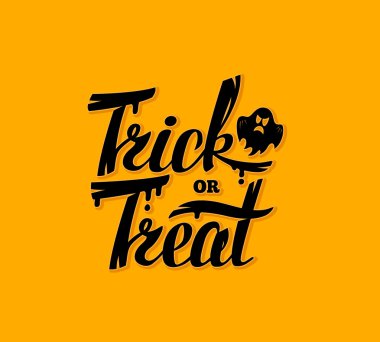 Cadılar Bayramı hüner ya da muamele etmek tebrik kartı vektör illlustration yazı