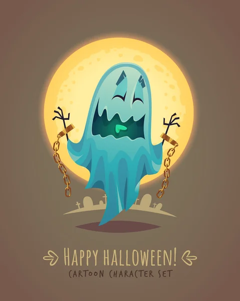 Funny Ghost i skrämmande hållning. Halloween tecknad karaktär koncept. Vektor illustration. — Stock vektor