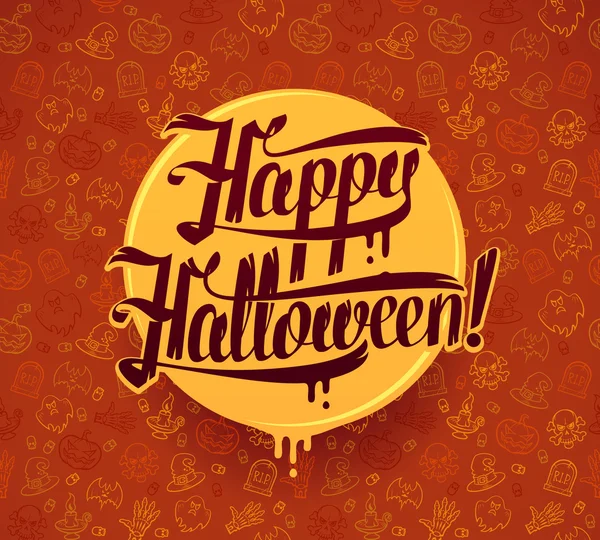 Happy Halloween meddelande på Bright Texture Brown bakgrund hand bokstäver vektor illustration — Stock vektor