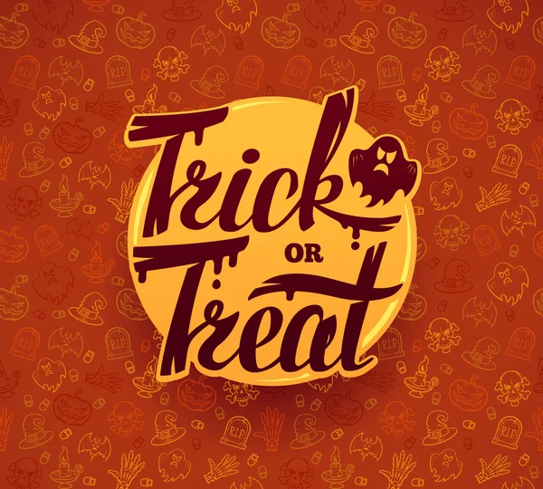 Trucs ou friandises. Lettrage Halloween dessiné à la main. Design lumineux sur fond de texture . — Image vectorielle