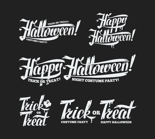 Šťastný Halloween trik nebo léčbě zpráva písma příklady. — Stockový vektor