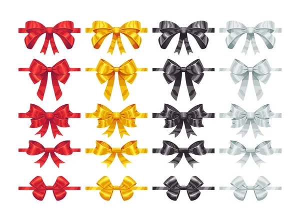 Éléments de nœuds papillons. Collection de pièces de décoration d'arcs vectoriels colorés . — Image vectorielle