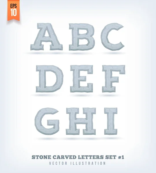 Steen gesneden letters, cijfers en symbolen van het lettertype. Vectorillustratie. — Stockvector