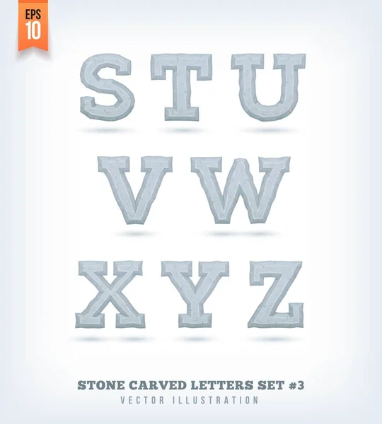 Stone carved letters, numbers and typeface symbols. Vector illustration. — Stock Vector