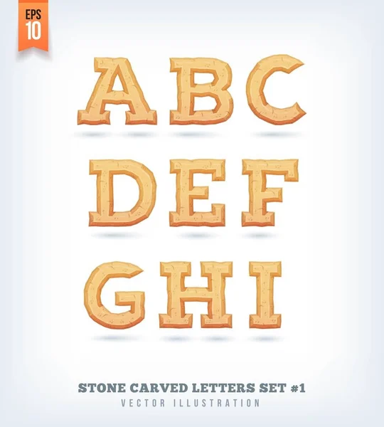 Steen gesneden letters, cijfers en symbolen van het lettertype. Vectorillustratie. — Stockvector