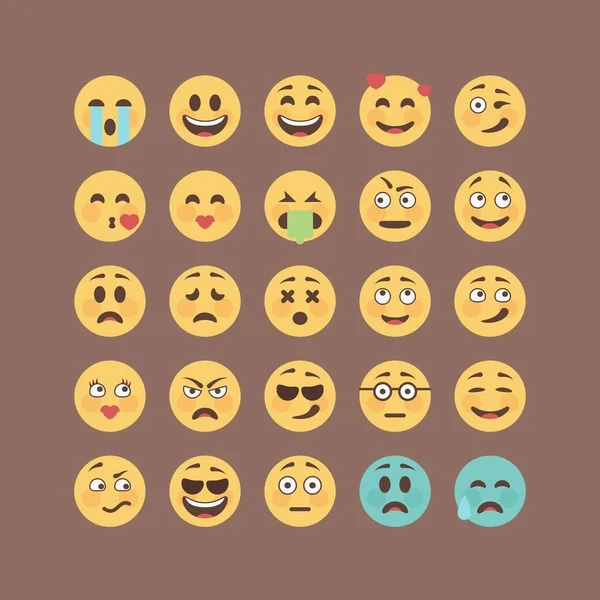 Conjunto de emoticonos planos de color sólido, emoji aislado sobre fondo marrón, ilustración vectorial . — Archivo Imágenes Vectoriales