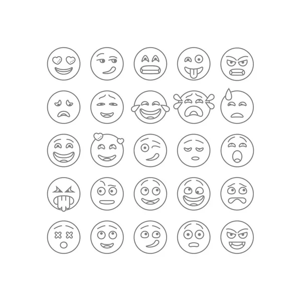 Uppsättning av tunn linje emoticons, emoji isolerad på vit bakgrund, vektorillustration. — Stock vektor
