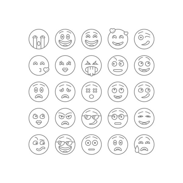 Uppsättning av tunn linje emoticons, emoji isolerad på vit bakgrund, vektorillustration. — Stock vektor