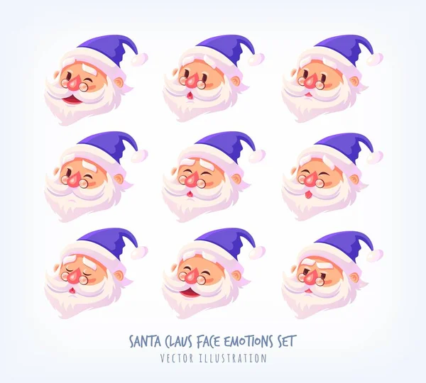 Set of blue suit Santa Claus face emotions icons Cute cartoon faces collection Merry Christmas vector illustration — Stock Vector