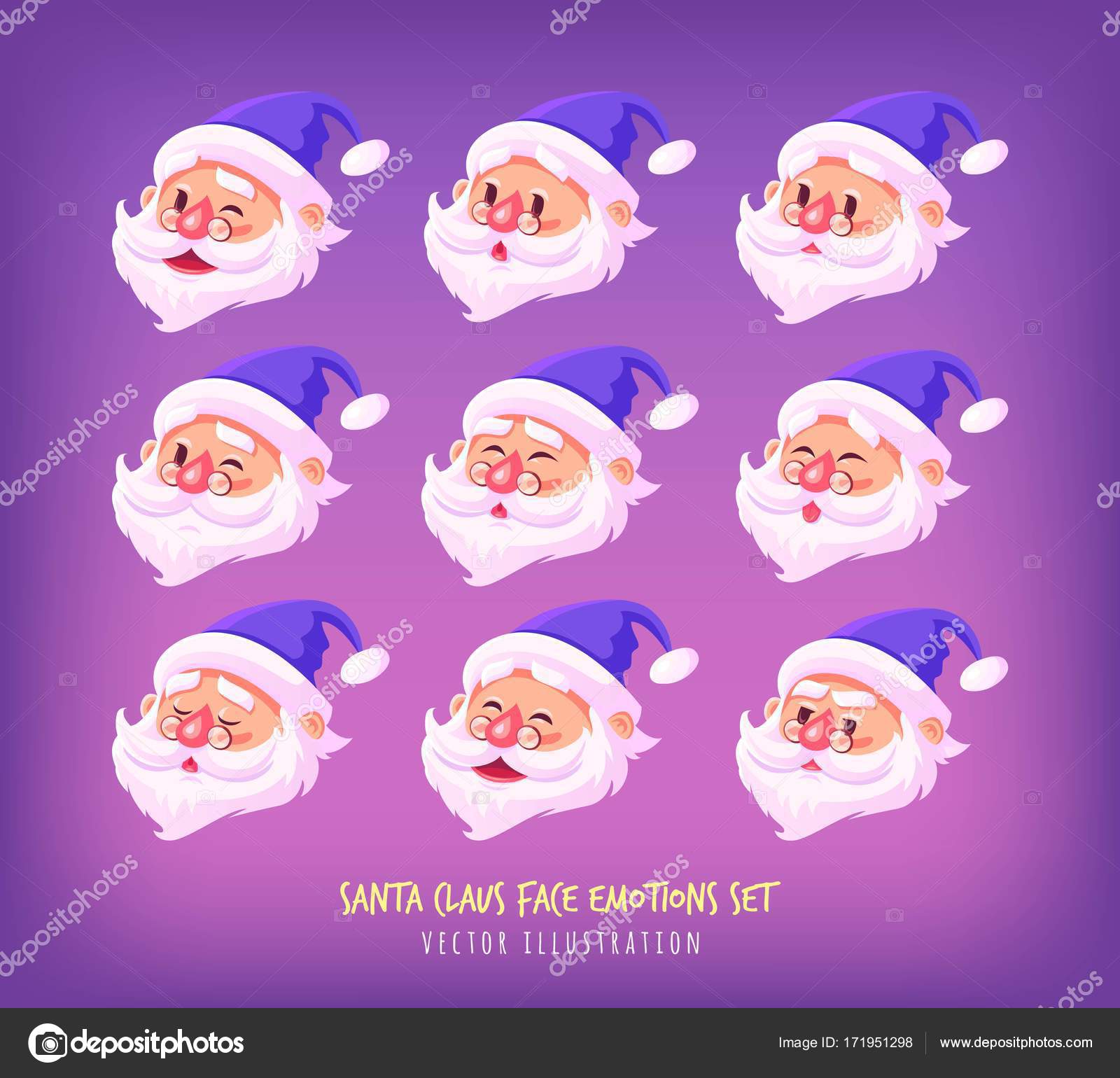 Set Of Blue Suit Santa Claus Face Emotions Icons Cute