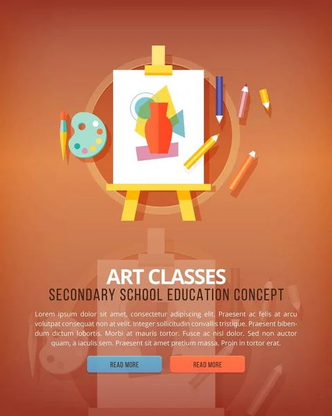 Konst klasser. Visual art gallery. Utbildning och vetenskap lodrät layout begrepp. Platt modern stil. — Stock vektor