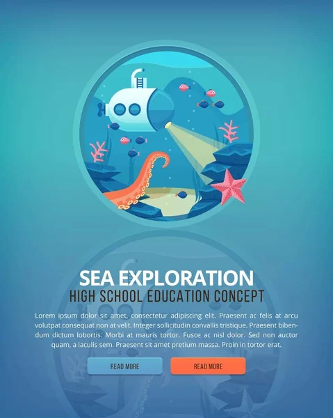 Ilustrações do conceito de educação e ciência. Oceanografia e exploração marítima. Ciência da vida e origem das espécies. Banner de design de vetor plano . — Vetor de Stock