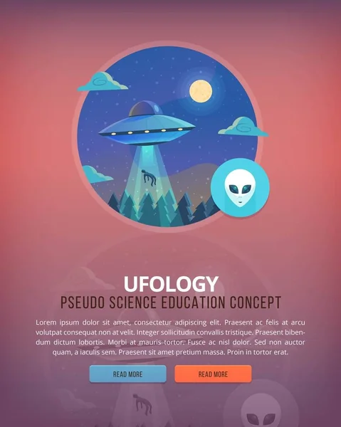 Onderwijs en wetenschap-concept-illustraties. Ufologie. Wetenschap van het leven en de oorsprong der soorten. Platte vector ontwerp banner. — Stockvector