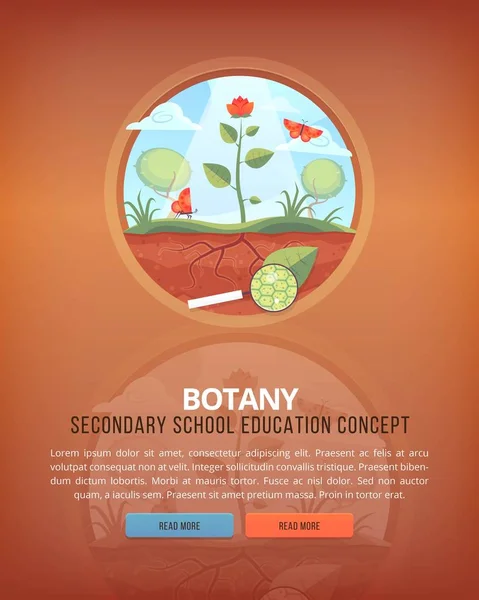 Illustrazioni del concetto di istruzione e scienza. Botanica. Scienza della vita e origine delle specie. Bandiera di progettazione vettoriale piatta . — Vettoriale Stock