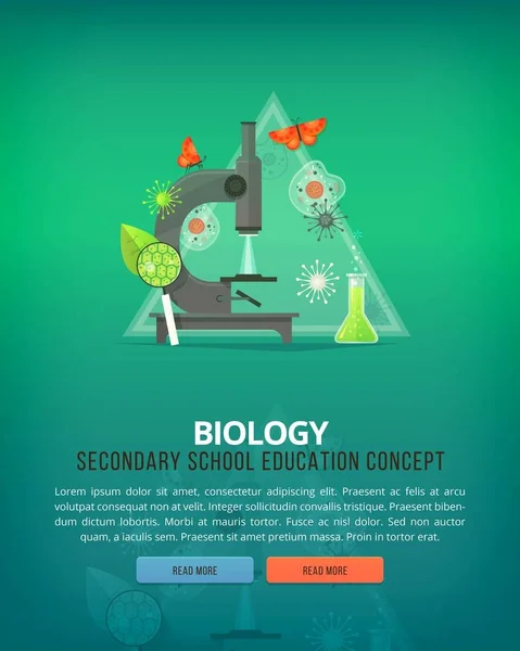 教育および科学のコンセプト イラスト。生物学。生命と種の起源の科学。フラット ベクター デザイン バナー. — ストックベクタ