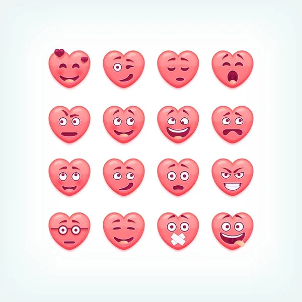 Conjunto de emoticonos en forma de corazón. Vector romántico y San Valentín emoticonos, emoticonos . — Vector de stock