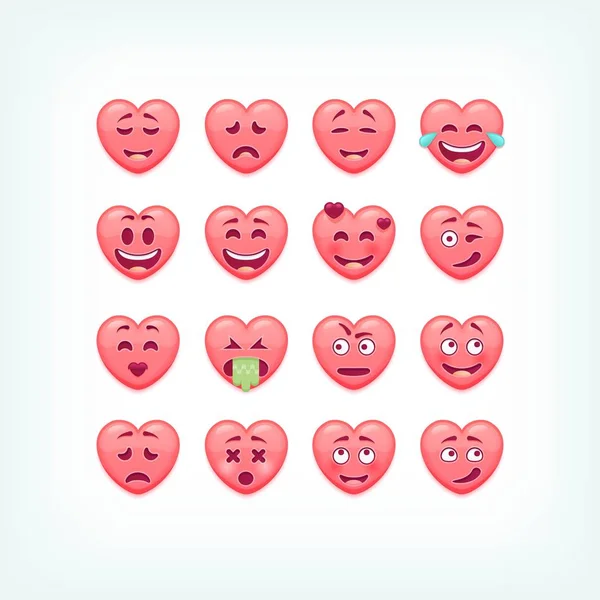 Conjunto de emoticonos en forma de corazón. Vector romántico y San Valentín emoticonos, emoticonos . — Archivo Imágenes Vectoriales