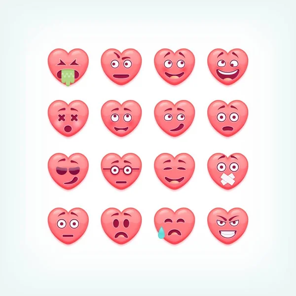 Set of heart shape emoticons. Vector romantic and valentines smileys, emojies. — Stock Vector