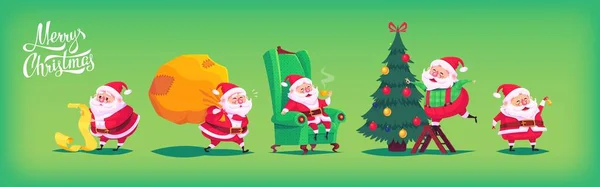 Collezione di icone del vettore cartone animato Babbo Natale. Illustrazione di Natale — Vettoriale Stock
