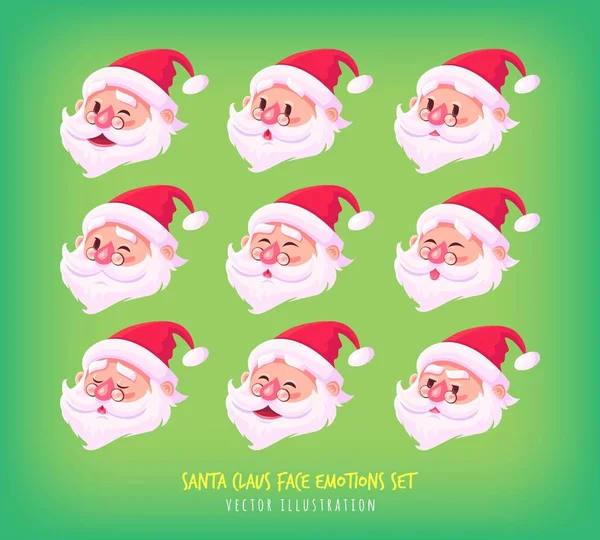 Uppsättning av Santa Claus ansikte känslor ikoner söta tecknade ansikten samling god jul vektorillustration — Stock vektor